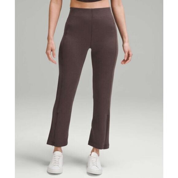 lululemon athletica Pants - Lululemon Ribbed Softstreme Zip-Leg High-Rise Cropped Pant 25" Espresso Size 0